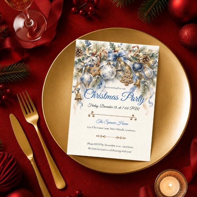 Invitation Fête de Noël Bleu Élégant (Créateur téléchargé)
