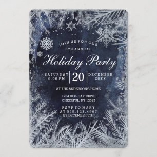 Invitation Fête de Noël Bleu Nuit Aquarelle et Argent