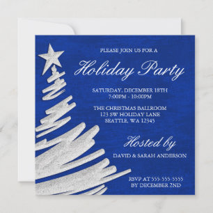 Invitation Fête de Noël Bleu Royal et Argent