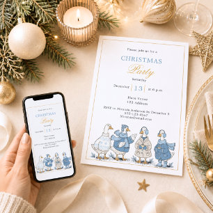 Invitation Fête de Noël Bleue d'Oie