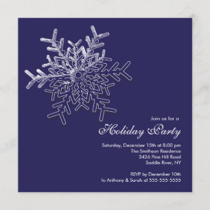 Invitation Fête de Noël bleue élégante de vacances de flocon