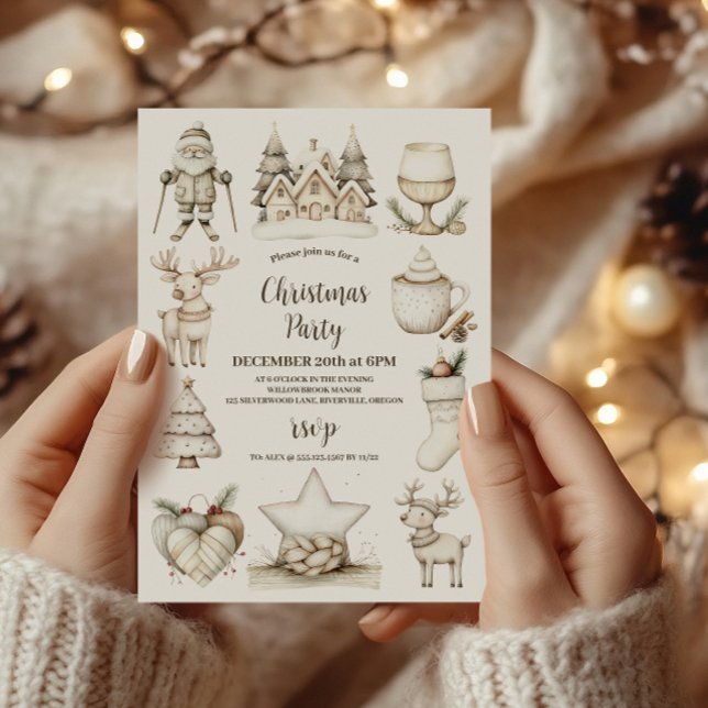 Invitation Fête de Noël Bleue Rustique et Cosy (Créateur téléchargé)
