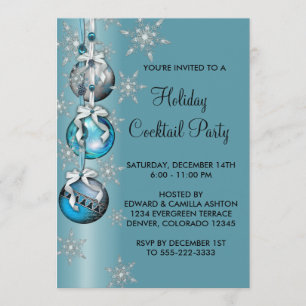 Invitation Fête de Noël bleue turquoise d'ornements de
