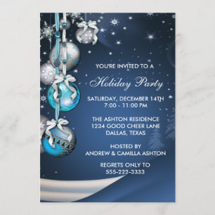 Invitation Fête de Noël bleue turquoise d'ornements de