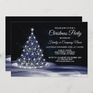 Invitation Fête de Noël Blue Shiny Tree Winter Navy