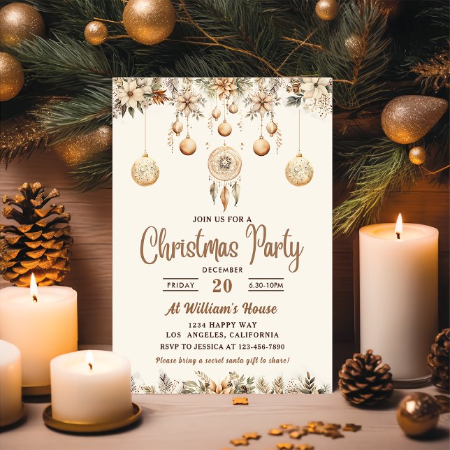 Invitation Fête de Noël Bohème Florale Noël (Créateur téléchargé)