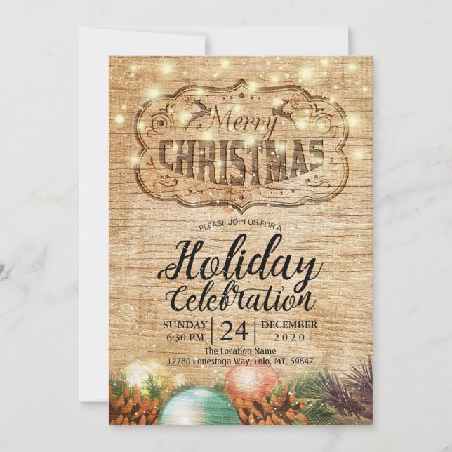 Invitation Fête de Noël Bois rustique (Devant)
