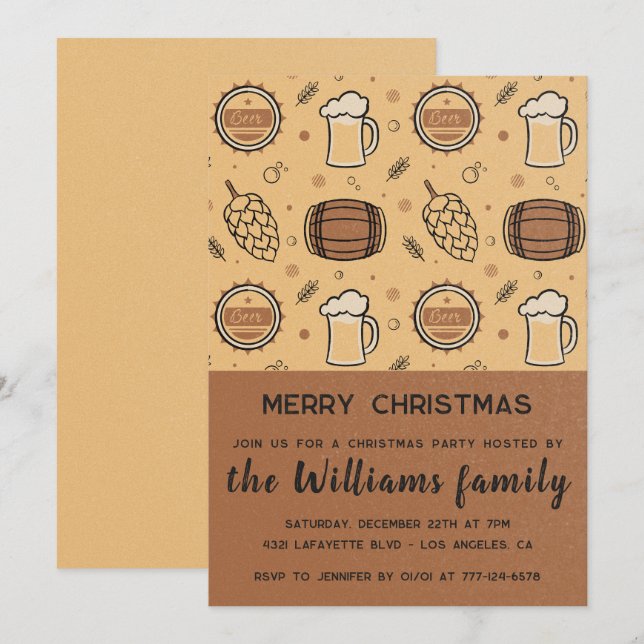 Invitation Fête de Noël  Boissons à la bière Rustique (Devant / Derrière)