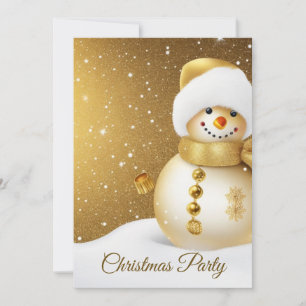Invitation Fête de Noël Bonhomme de Neige Doré Flocons de Nei
