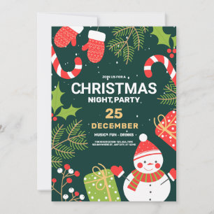 Invitation Fête de Noël Bonhomme de Neige Vintage Vert, Noël 