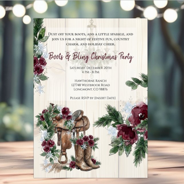 Invitation Fête de Noël Boots & Bling  (Créateur téléchargé)