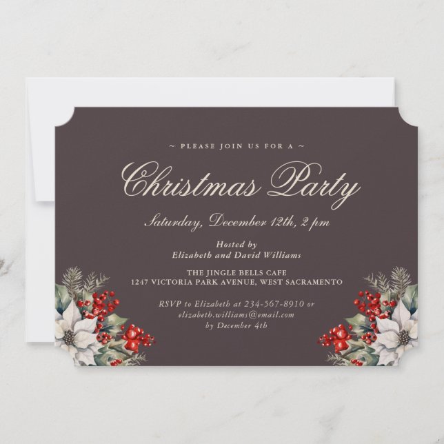 Invitation Fête de Noël botanique à l'aquarelle (Devant)