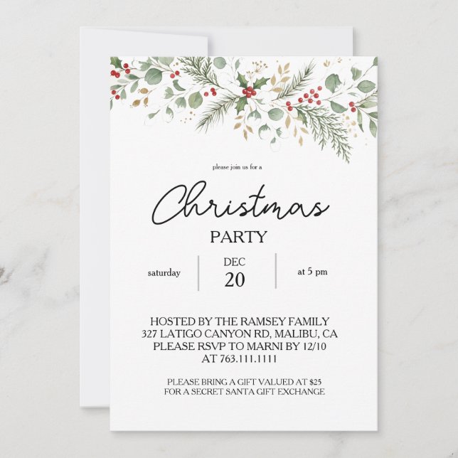 Invitation Fête de Noël botanique d'hiver (Devant)