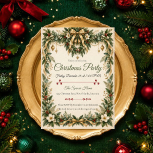 Invitation Fête de Noël botanique élégante en or