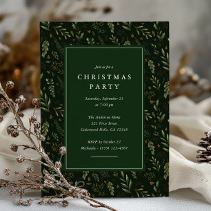 Invitation Fête de Noël botanique élégante vert foncé