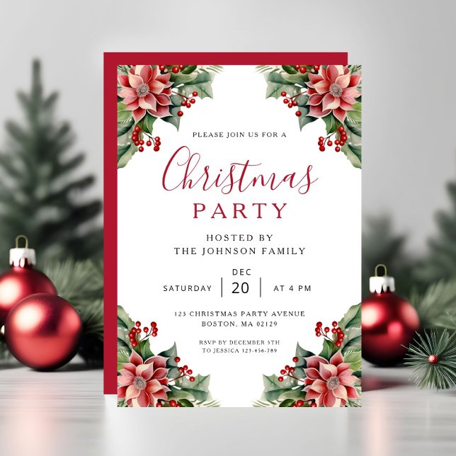 Invitation Fête de Noël botanique hivernale élégante  (Elegant Winter Botanical Christmas Party Invitation)