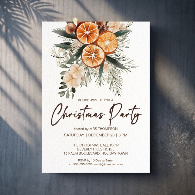 Invitation Fête de Noël botanique oranges sèches rustiques (Christmas Party rustic [ones dry oranges botanical Invitation template instant download)