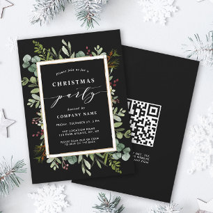 Invitation Fête de Noël Botanique Verdure avec code QR