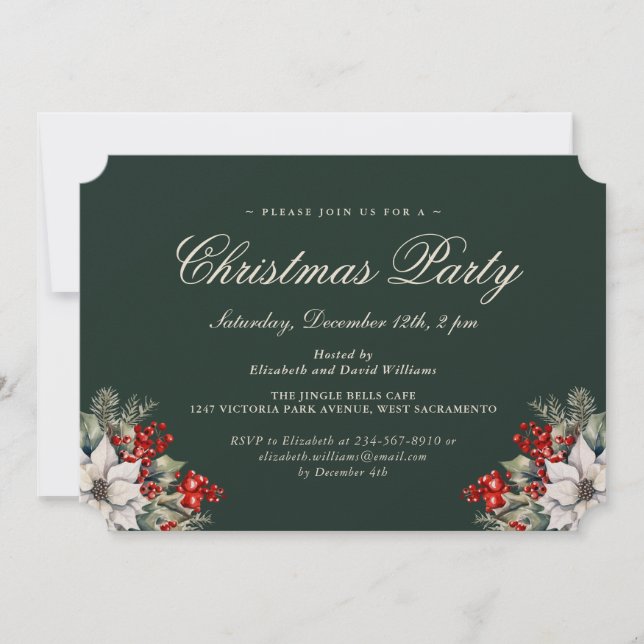 Invitation Fête de Noël botanique verte élégante (Devant)