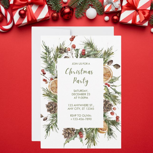 Invitation Fête de Noël botanique verte et blanche (Créateur téléchargé)