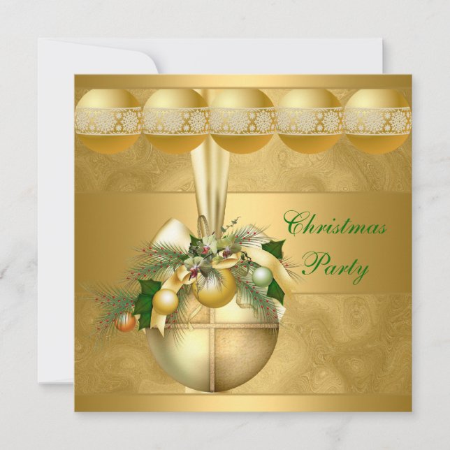 Invitation Fête de Noël Boules Dorées Spirales Dor (Devant)