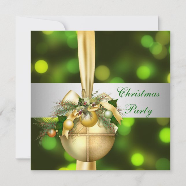 Invitation Fête de Noël Boules Jaunes Vertes Dorée (Devant)