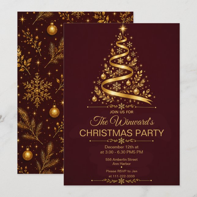 Invitation Fête de Noël Bourguignon Or (Devant / Derrière)