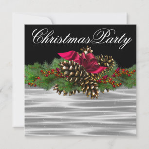 Invitation Fête de Noël branche de sapin pomme de pin rouge n