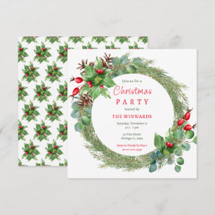Invitation Fête de Noël Branches de Pin et Baies 