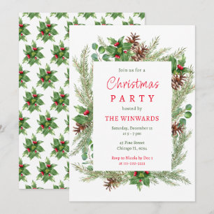 Invitation Fête de Noël Branches de Pin et Baies