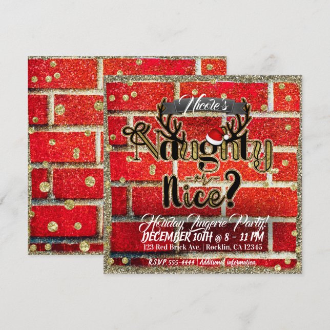 Invitation Fête de Noël Brick & Glitter Méchant ou Gentil (Devant / Derrière)