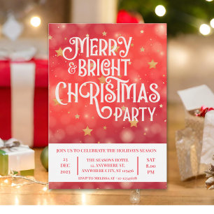 Invitation Fête de Noël brillante étoile rouge étincelante