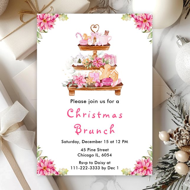 Invitation Fête de Noël Brunch Party Rose (Créateur téléchargé)