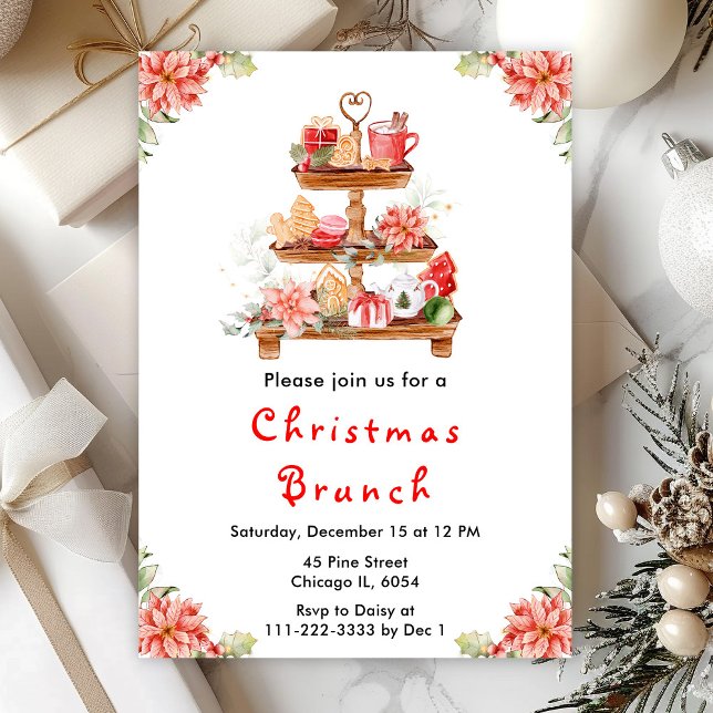 Invitation Fête de Noël Brunch Party Rouge (Créateur téléchargé)