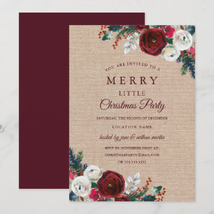 Invitation Fête de Noël Burgundy Floral Rustique Rouge