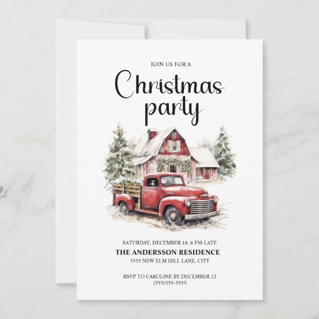 Invitation Fête de Noël Cabane Rustique Camion Ancien  (Devant)