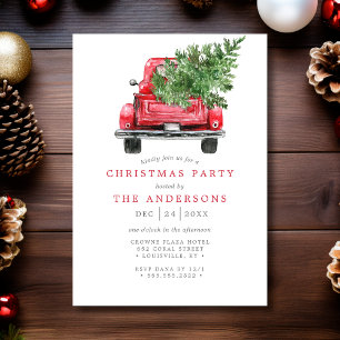 Invitation Fête de Noël Camion Rouge Vintage Aquarelle