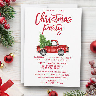 Invitation Fête de Noël camion vintage pinceau rouge script