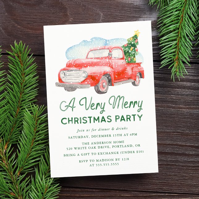 Invitation Fête de Noël Camionnette Rétro Aquarelle (Créateur téléchargé)