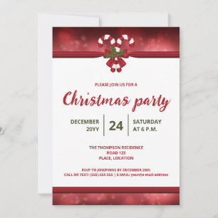 Invitation Fête de Noël Canne à Sucre Rouge et Blanche