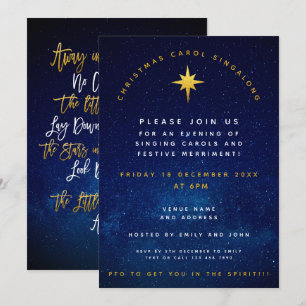 Invitation Fête de Noël Carol Single Minuit Bleu Or