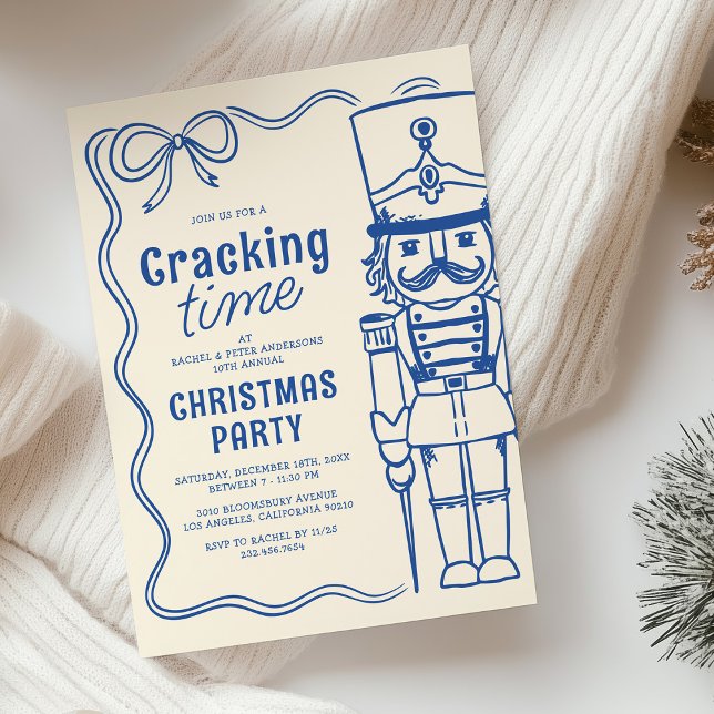 Invitation Fête de Noël Casse-Noisette Bleu Doodle (Créateur téléchargé)