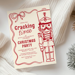 Invitation Fête de Noël Casse-Noisette Doodle Rouge