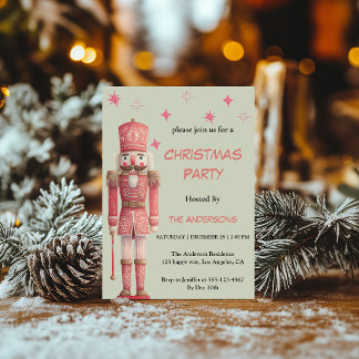 Invitation Fête de Noël Casse-Noisette Rose Vintage