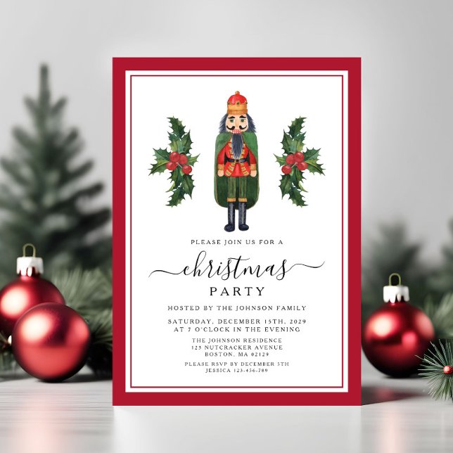 Invitation Fête de Noël Casse-Noisette Rouge (Red Nutcracker Christmas Party Invitation)