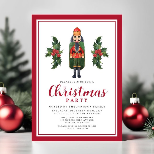 Invitation Fête de Noël Casse-Noisette Rouge (Red Nutcracker Christmas Party Invitation
)