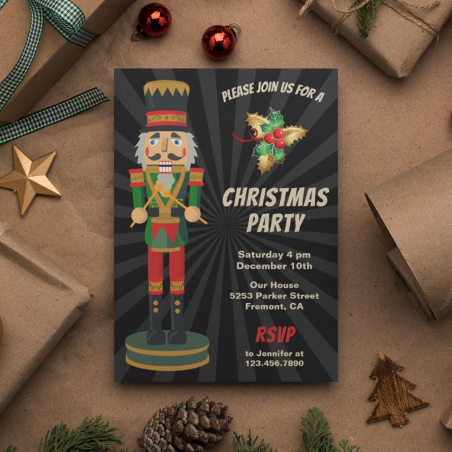 Invitation Fête de Noël Casse-Noisette Rouge et Vert (Créateur téléchargé)