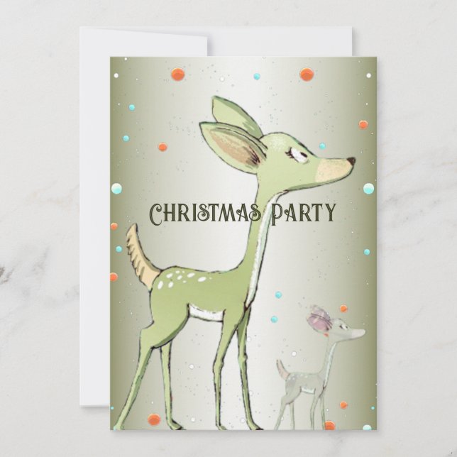 Invitation Fête de Noël Cerfs Verts Vacances Mignon (Devant)