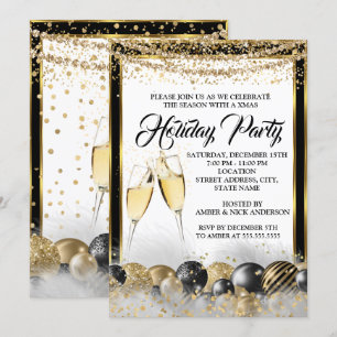 Invitation Fête de Noël Champagne Noir Or