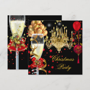 Invitation Fête de Noël Champagne Rouge Or Noir 4